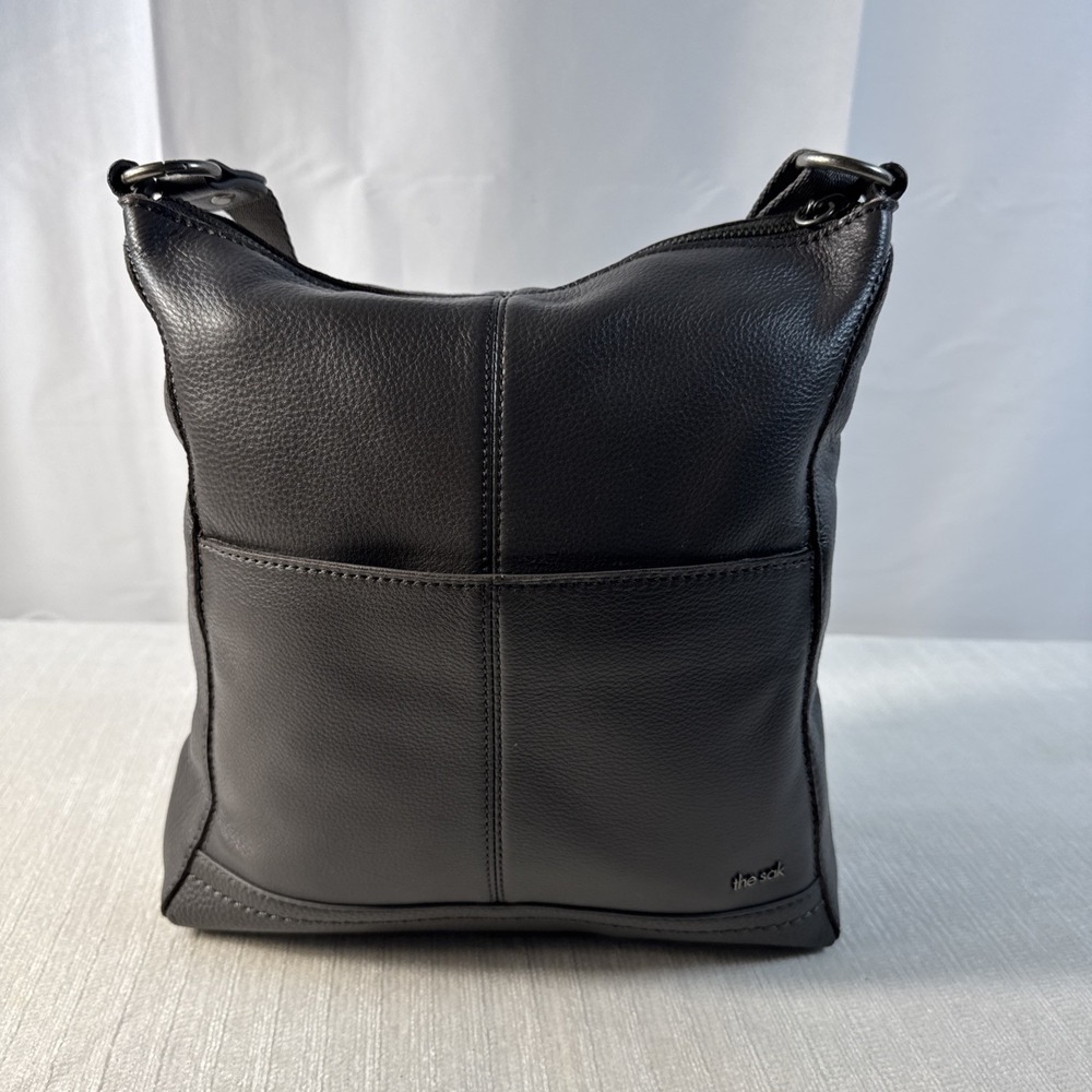 The Sak Charcoal Gray Lucia Leather Crossbody w/ Adjustable Guitar Strap Pockets